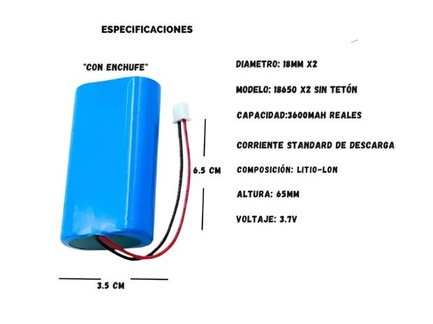 &uu  BATERIA PILA RECARGABLES 18650 DOBLE 3,7V + CONECTOR